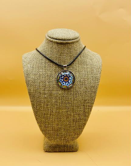 One Earth United in Peace Glass fronted Mandala Pendant Necklace